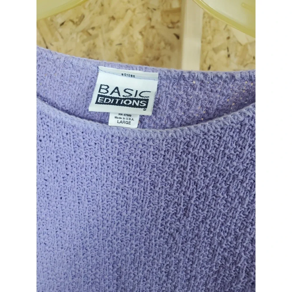 Size L By Basic Editions Woman's Long Sleeve Sweater Purple Knit